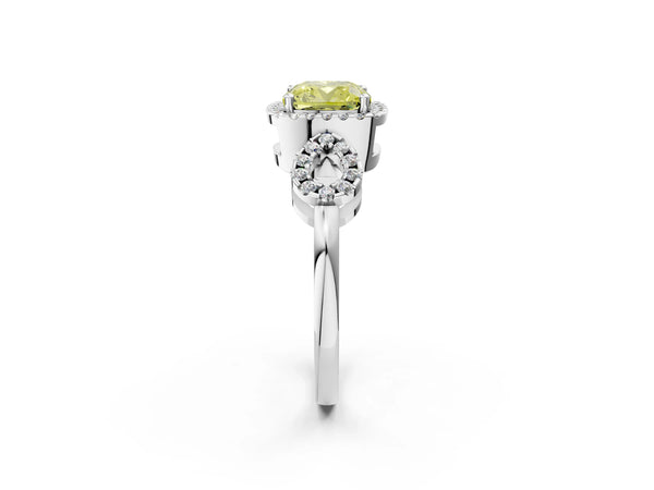 Sterling Silver Cushion Cut Pave Infinity Halo Engagement Ring Setting for Fancy Yellow Center