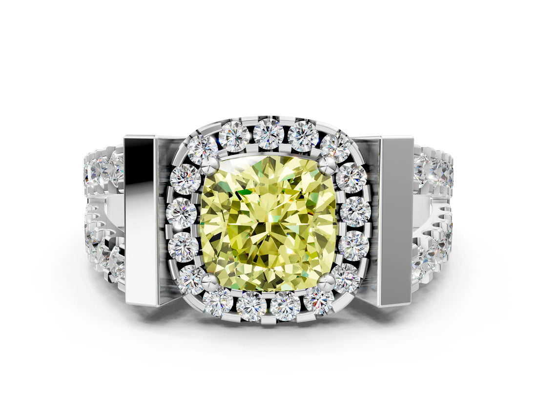 Silver Fancy Yellow Cushion Cut Cut Halo Split Shank Prong Set Ring_6