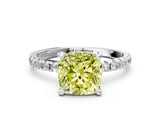 Silver Fancy Yellow Cushion Cut Diamond Brilliant Solitaire Ring with Pavé Band and Four-Prong Setting_36