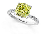 Silver Fancy Yellow Cushion Cut Diamond Brilliant Solitaire Ring with Pavé Band and Four-Prong Setting_37