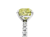 Silver Fancy Yellow Cushion Cut Diamond Brilliant Solitaire Ring with Pavé Band and Four-Prong Setting_41
