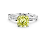 Silver Fancy Yellow Cushion Cut Diamond Engagement Ring with Side Stone Accents and Four-Prong Setting_12