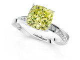 Silver Fancy Yellow Cushion Cut Diamond Engagement Ring with Side Stone Accents and Four-Prong Setting_13