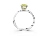 Silver Fancy Yellow Cushion Cut Diamond Engagement Ring with Side Stone Accents and Four-Prong Setting_15