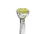 Silver Fancy Yellow Cushion Cut Diamond Engagement Ring with Side Stone Accents and Four-Prong Setting_17