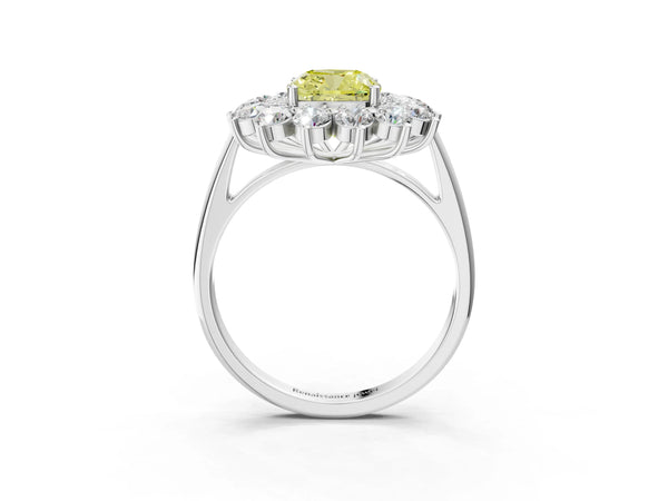 Sterling Silver Cushion Cut Floral Double Halo Engagement Ring Setting for Fancy Yellow Center