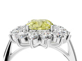 Silver Fancy Yellow Cushion Cut Diamond Floral Double Halo Engagement Ring with Prong Setting_46