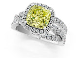 Silver Fancy Yellow Cushion Cut Diamond Halo Ring with Round Split Shank and Prong Setting_1
