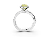 Silver Fancy Yellow Cushion Cut Diamond Halo Ring with Round Split Shank and Prong Setting_3