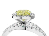 Silver Fancy Yellow Cushion Cut Diamond Halo Ring with Round Split Shank and Prong Setting_4