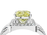 Silver Fancy Yellow Cushion Cut Diamond Halo Ring with Split Shank and Bezel Accents and Four-Prong Setting_10