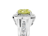 Silver Fancy Yellow Cushion Cut Diamond Halo Ring with Split Shank and Bezel Accents and Prong Setting_11