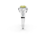 Silver Fancy Yellow Cushion Cut Diamond Halo Ring with Split Shank and Bezel Accents and Prong Setting_8