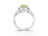 Silver Fancy Yellow Cushion Cut Diamond Halo Ring with Split Shank and Bezel Accents and Prong Setting_9