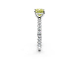 Silver Fancy Yellow Cushion Cut Diamond Pavé Solitaire Ring with Round Band and Prong Setting_2