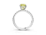 Silver Fancy Yellow Cushion Cut Diamond Pavé Solitaire Ring with Round Band and Prong Setting_3