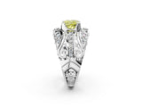 Silver Fancy Yellow Cushion Cut Diamond Pave Art Deco Split Shank Ring with Four-Prong Setting_8