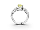 Silver Fancy Yellow Cushion Cut Diamond Pave Art Deco Split Shank Ring with Four-Prong Setting_9