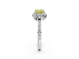 Silver Fancy Yellow Cushion Cut Diamond Scalloped Halo Engagement Ring with Round Shared Prong Band_2