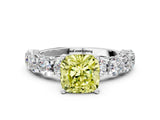 Silver Fancy Yellow Cushion Cut Diamond Side Stone Engagement Ring with Four-Prong Setting_19