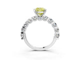 Silver Fancy Yellow Cushion Cut Diamond Side Stone Engagement Ring with Four-Prong Setting_22