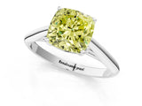 Silver Fancy Yellow Cushion Cut Diamond Solitaire Engagement Ring with Cathedral Setting and Four-Prong Mount_7