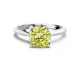 Silver Fancy Yellow Cushion Cut Diamond Solitaire Engagement Ring with Classic Band and Four-Prong Setting_12
