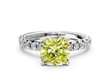 Silver Fancy Yellow Cushion Cut Diamond Solitaire Pavé Engagement Ring with Round Band and Prong Setting_1