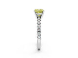 Silver Fancy Yellow Cushion Cut Diamond Solitaire Pavé Engagement Ring with Round Band and Prong Setting_3