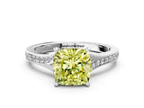 Silver Fancy Yellow Cushion Cut Diamond Solitaire Ring with Pavé Band and Prong Setting_12