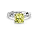Silver Fancy Yellow Cushion Cut Diamond Solitaire Ring with Round  Pavé Band and Four-Prong Setting_24