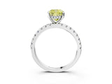 Silver Fancy Yellow Cushion Cut Diamond Solitaire Ring with Round  Pavé Band and Four-Prong Setting_27