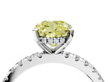 Silver Fancy Yellow Cushion Cut Diamond Solitaire Ring with Round  Pavé Band and Four-Prong Setting_28
