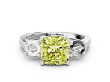Silver Fancy Yellow Cushion Cut Diamond Three-Stone Engagement Ring with Prong Setting and Pavé Band_6