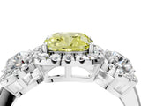 Silver Fancy Yellow Cushion Cut Diamond Three-Stone Halo Ring with Prong Setting and Pavé Accents_35