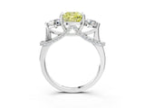 Silver Fancy Yellow Cushion Cut Diamond Three-Stone Ring with Prong Setting and Pavé Band_9