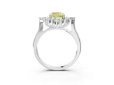 Silver Fancy Yellow Cushion Cut Halo Diamond Cluster Ring with Marquise and Round Stones on a White Gold Band with Prong Setting_3