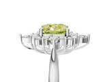 Silver Fancy Yellow Cushion Cut Halo Diamond Cluster Ring with Marquise and Round Stones on a White Gold Band with Prong Setting_5