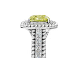 Silver Fancy Yellow Cushion Cut Halo Diamond Ring with Beaded Split Shank and Four-Prong Setting_11