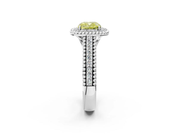 Sterling Silver Cushion Cut Beaded Halo Engagement Ring Setting for Fancy Yellow Center with Pave