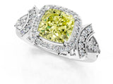 Silver Fancy Yellow Cushion Cut Halo Diamond Split Shank Engagement Ring with Four-Prong Setting_7
