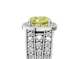Silver Fancy Yellow Cushion Cut Halo Diamond Split Shank Ring with Prong Setting_11