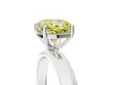 Silver Fancy Yellow Cushion  Cut Solitaire Engagement Ring with Flat Band and Four-Prong Setting