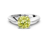 Silver Fancy Yellow Cushion  Cut Solitaire Engagement Ring with Tapered Band and Four-Prong Setting