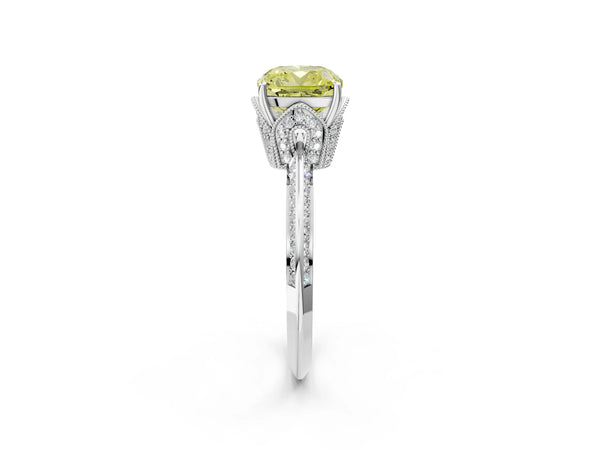 Sterling Silver Cushion Cut Graduated Pave Engagement Ring Setting for Fancy Yellow Center