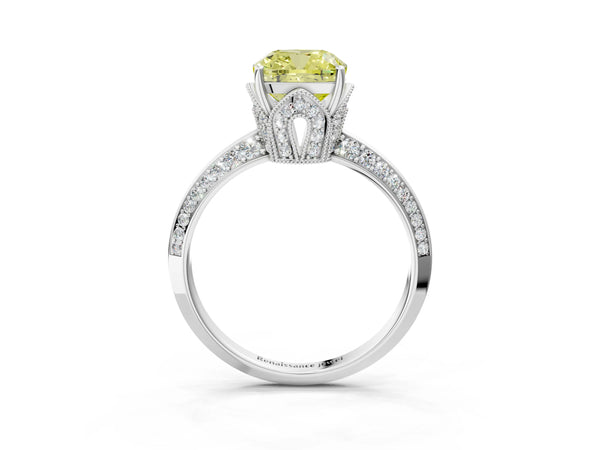 Sterling Silver Cushion Cut Graduated Pave Engagement Ring Setting for Fancy Yellow Center