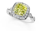 Silver Fancy Yellow Cushion  Halo Diamond Engagement Ring with Twisted Band and Four-Prong Setting 1