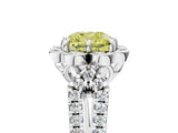 Silver Fancy Yellow Cushion  Halo Diamond Floral Split Shank Engagement Ring 5