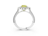 Silver Fancy Yellow Cushion  Halo Milgrain Pave Diamond Ring with Four-Prong Setting 3
