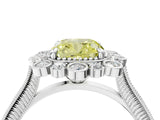 Silver Fancy Yellow Cushion  Halo Milgrain Pave Diamond Ring with Four-Prong Setting 4